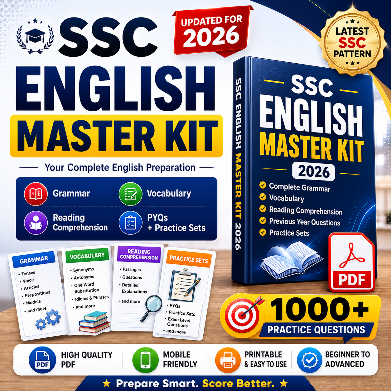 SSC English Master Kit 2026 | Complete Grammar, Vocabulary, Reading Comprehension, PYQs & Practice Sets (Instant PDF)