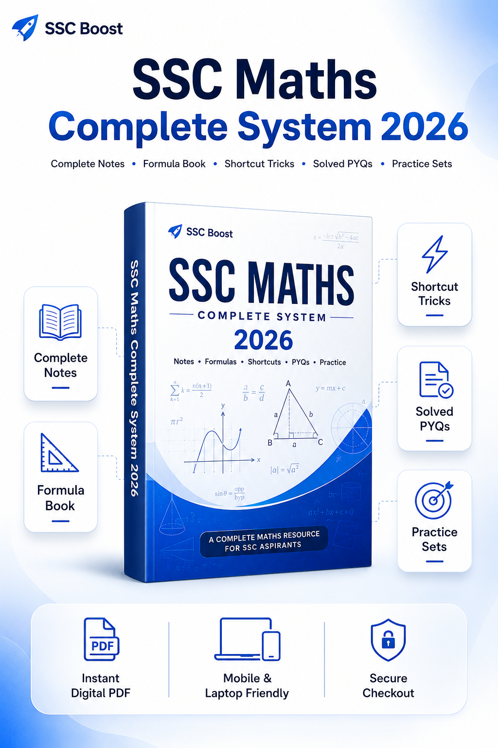 SSC Maths Complete System 2026 | Complete Notes, Formula Book, Shortcuts, Solved PYQs & Practice Sets (Instant PDF)