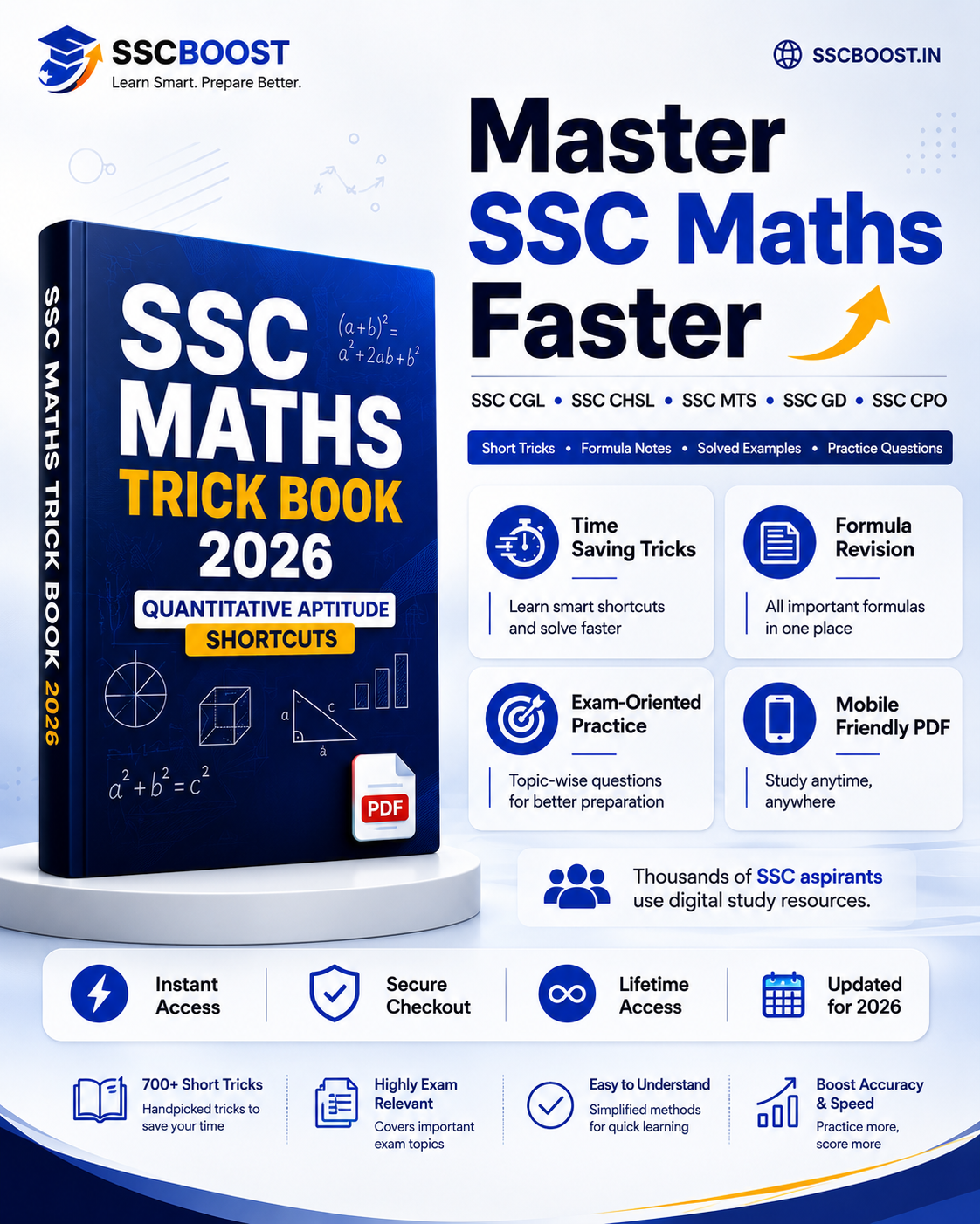 SSC Maths Trick Book PDF 2026 – 500+ Quant Shortcuts, Speed Maths & Formula Handbook | SSC CGL, CHSL, MTS, GD, CPO