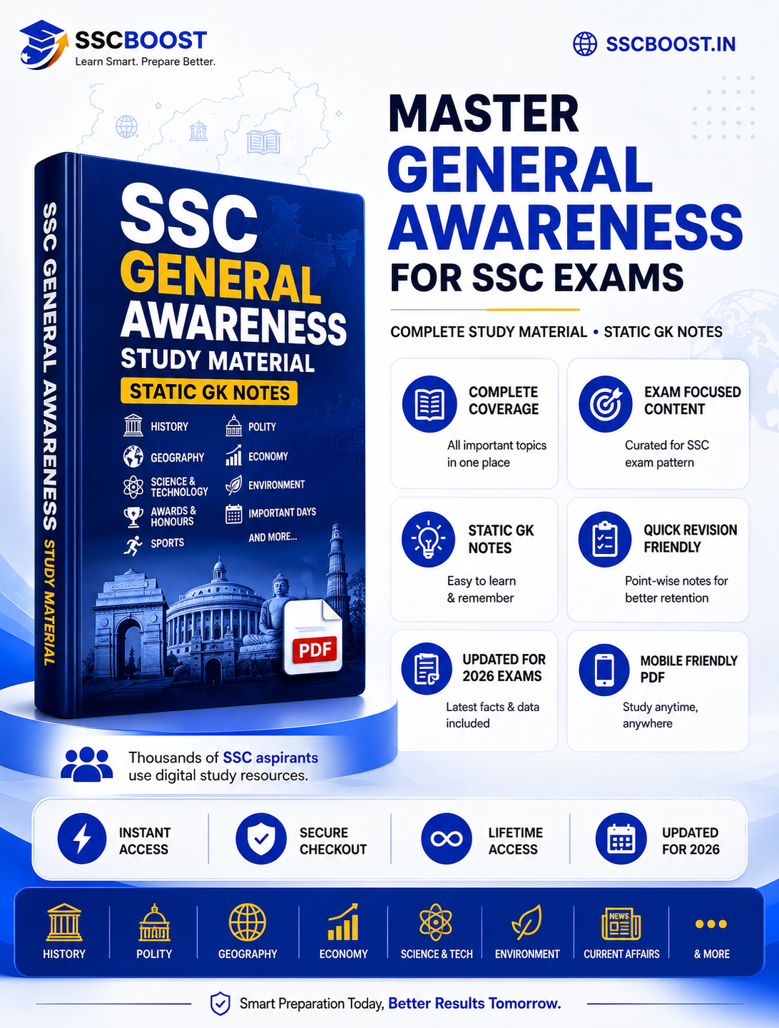 SSC General Awareness (GK) Study Material 2026 – Static GK, Polity, Science &amp; History PDF Notes (Bilingual, Instant Download)