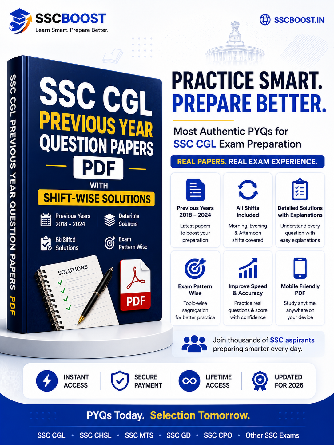 SSC CGL Previous Year Question Papers (PYQs) 2026 – Shift-Wise Solved PDF with Step-by-Step Solutions