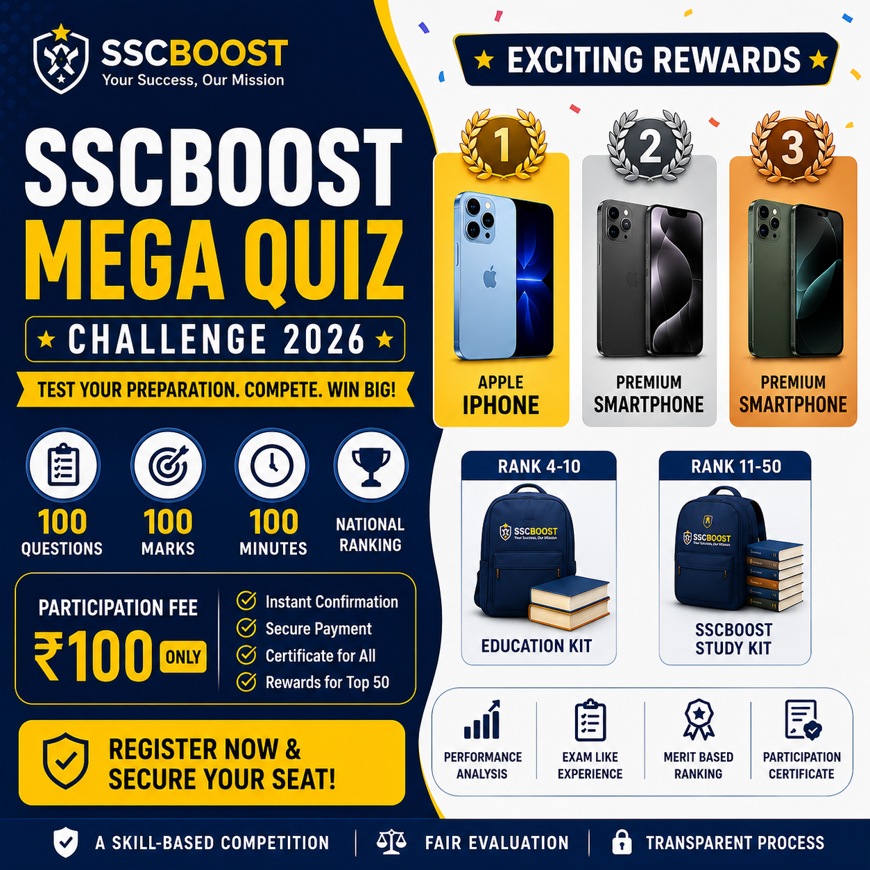 SSC Mock Test Challenge Pack 2026 – Full-Length Exam Simulation | 100 Questions | Instant PDF Access
