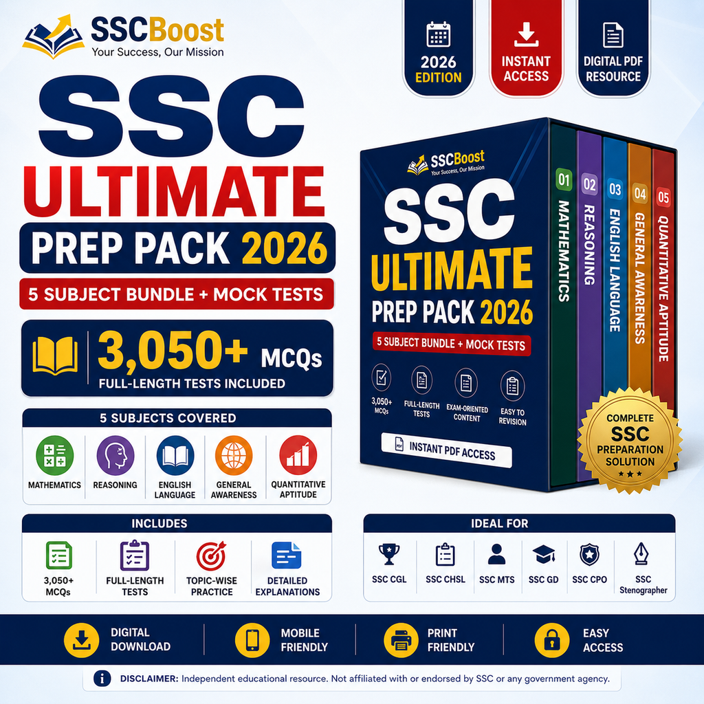 SSC Ultimate Prep Pack 2026 – 5 Subject Bundle + Mock Tests | 3,050+ MCQs + Full-Length Tests | Instant PDF Access