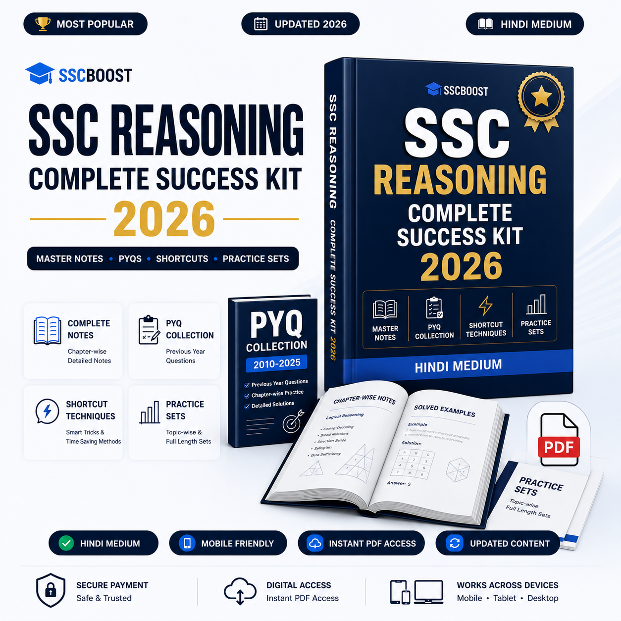 SSC Reasoning Master Notes & Practice Workbook 2026 | Chapter-wise Notes + Solved Examples + PYQs | Instant PDF