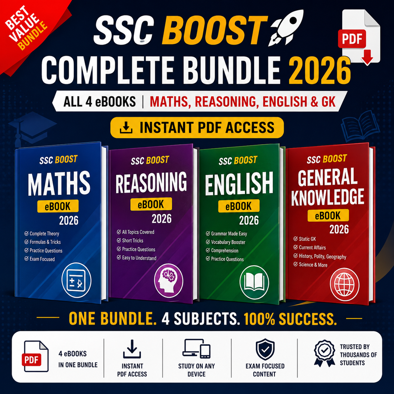 SSC BOOST Complete Bundle 2026 | All 4 eBooks | Maths, Reasoning, English & GK | Instant PDF Access
