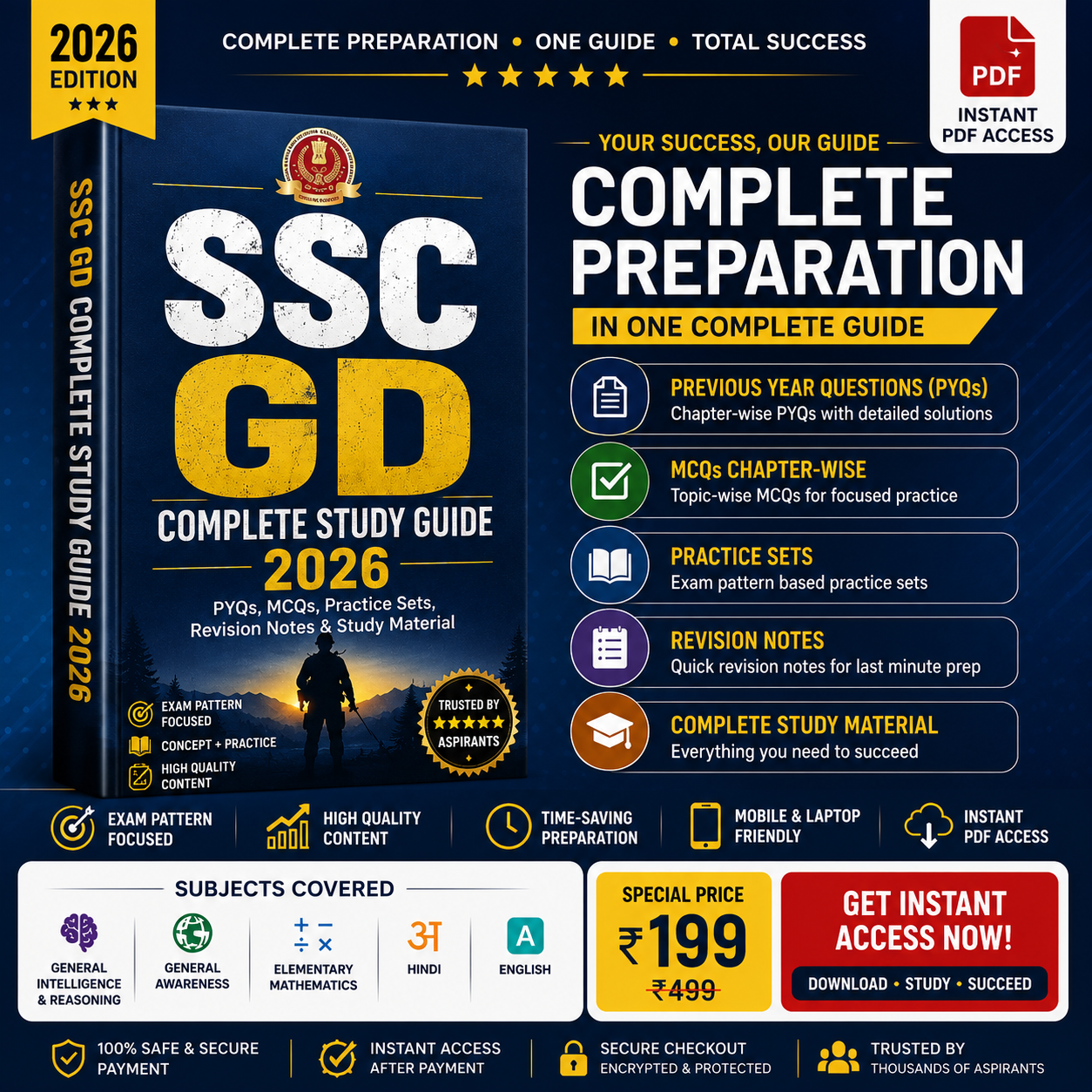 SSC GD Complete Study Guide 2026 | PYQs, MCQs, Practice Sets, Revision Notes &amp; Study Material | Instant PDF Access