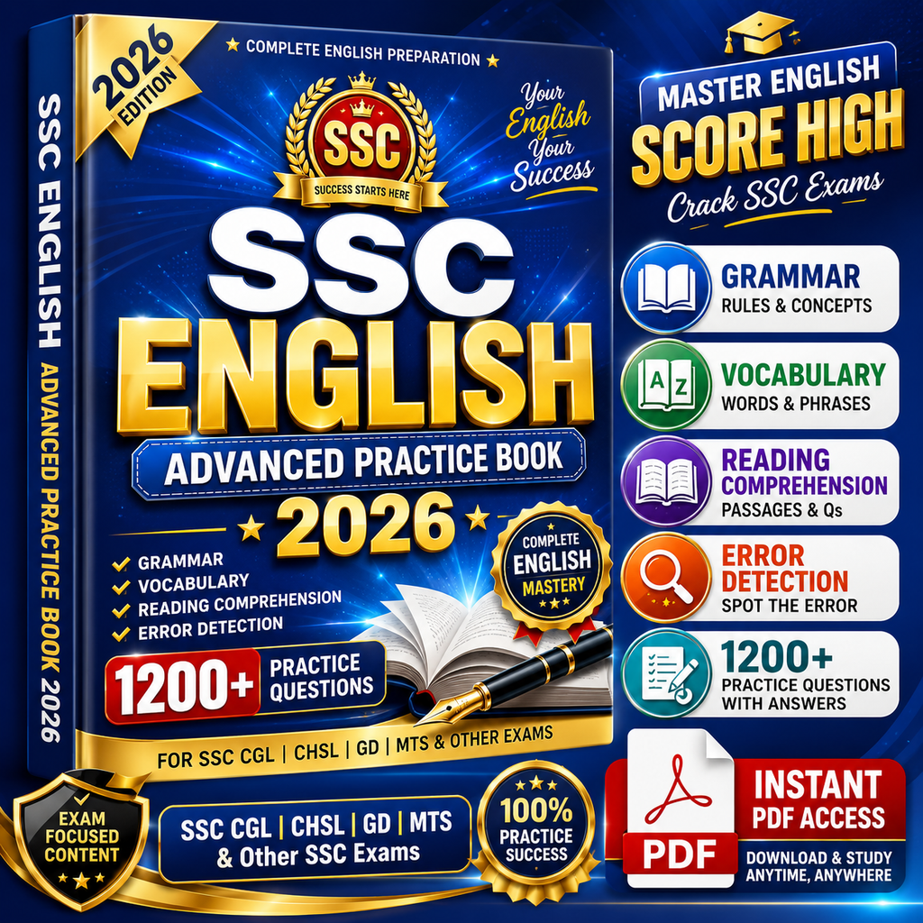 SSC English Advanced Practice Book 2026 | Grammar, Vocabulary, Reading Comprehension, Error Detection, 1200+ Practice Questions & SSC CGL/CHSL/GD Preparation | Instant PDF Access