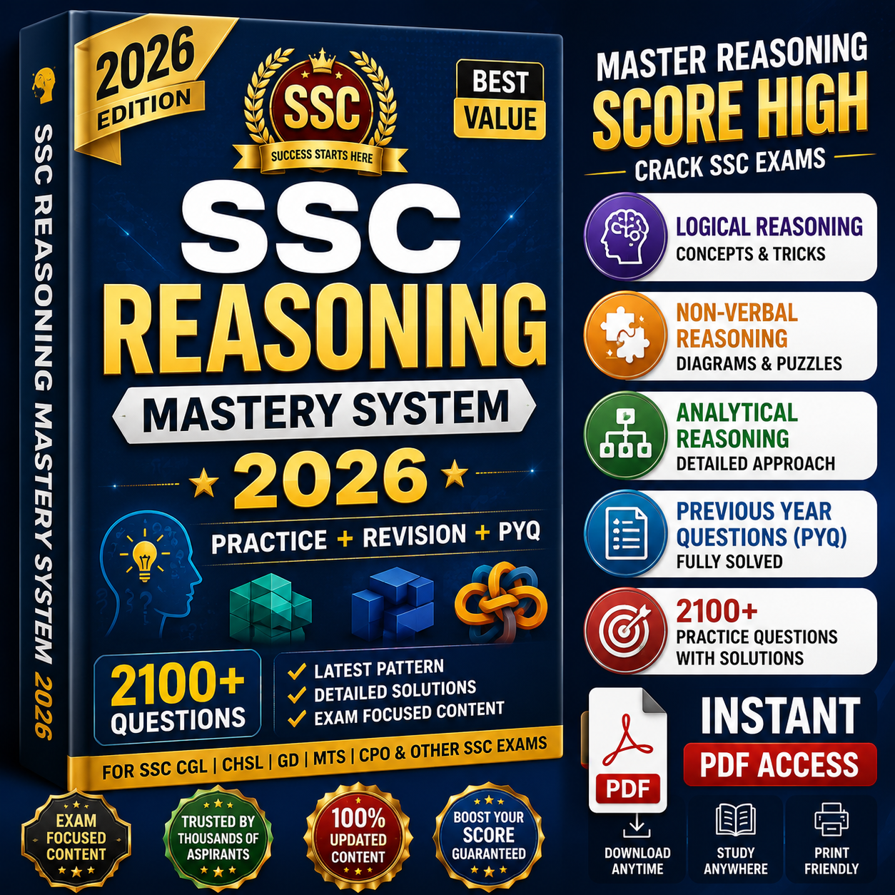 SSC Reasoning Mastery System 2026 – Best Value | Practice + Revision + PYQ | 2100+ Questions | Instant PDF Access