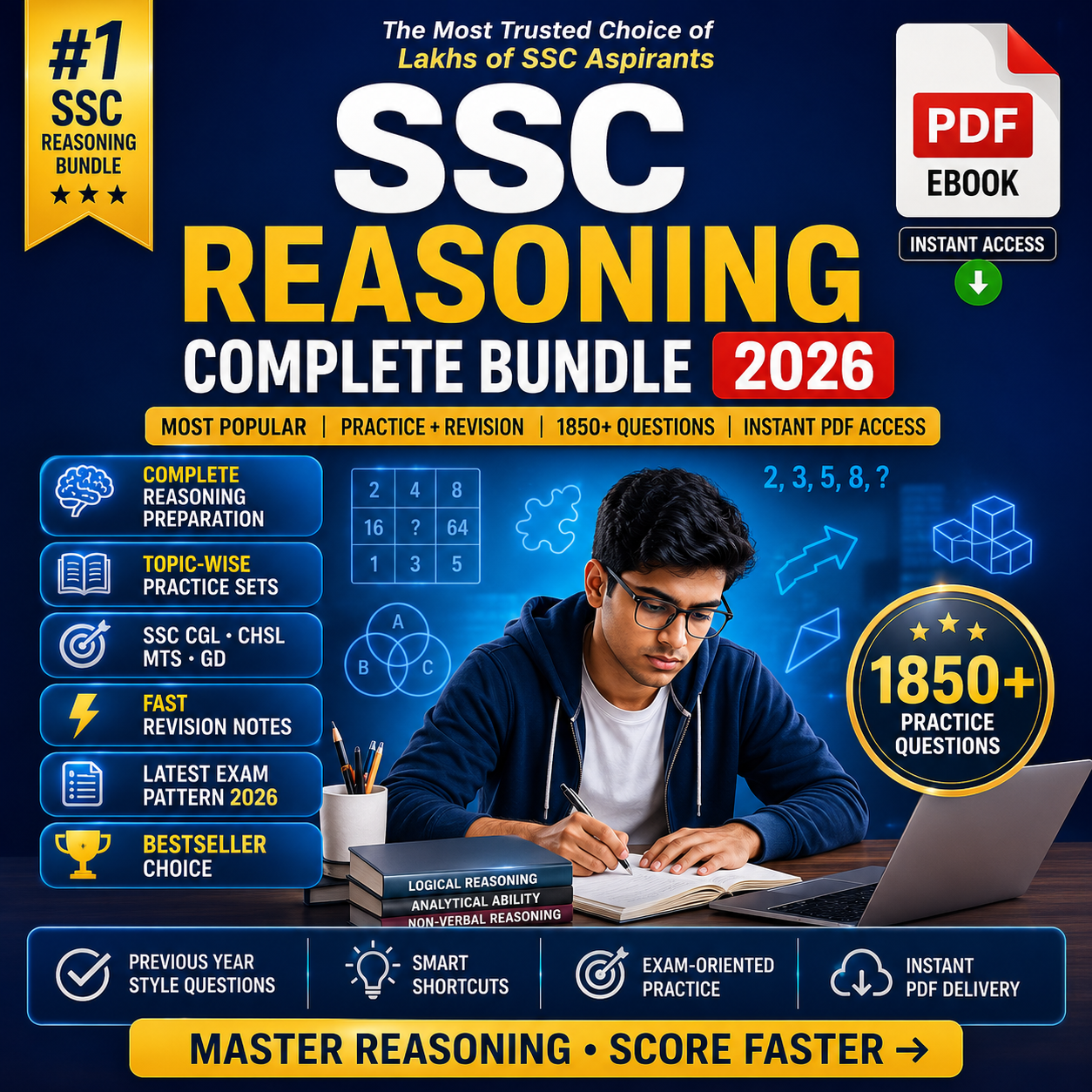 SSC Reasoning Complete Bundle 2026 – Most Popular | Practice + Revision | 1850+ Questions | Instant PDF Access