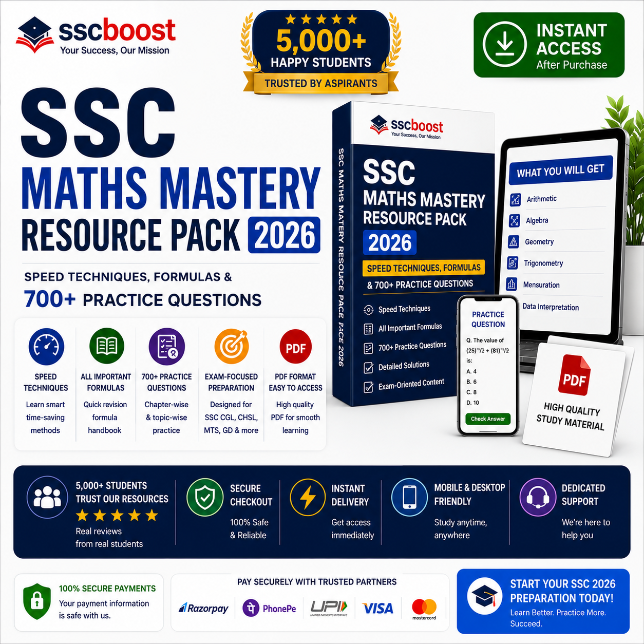 SSC Maths Complete Preparation PDF 2026 700+ Questions • PYQs • MCQs • Formula Notes • Shortcut Techniques • Instant PDF Access