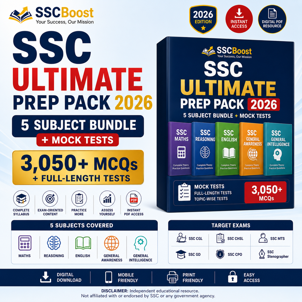 SSC Ultimate Prep Pack 2026 – 5 Subject Bundle + Mock Tests | 3,050+ MCQs + Full-Length Tests | Instant PDF Access