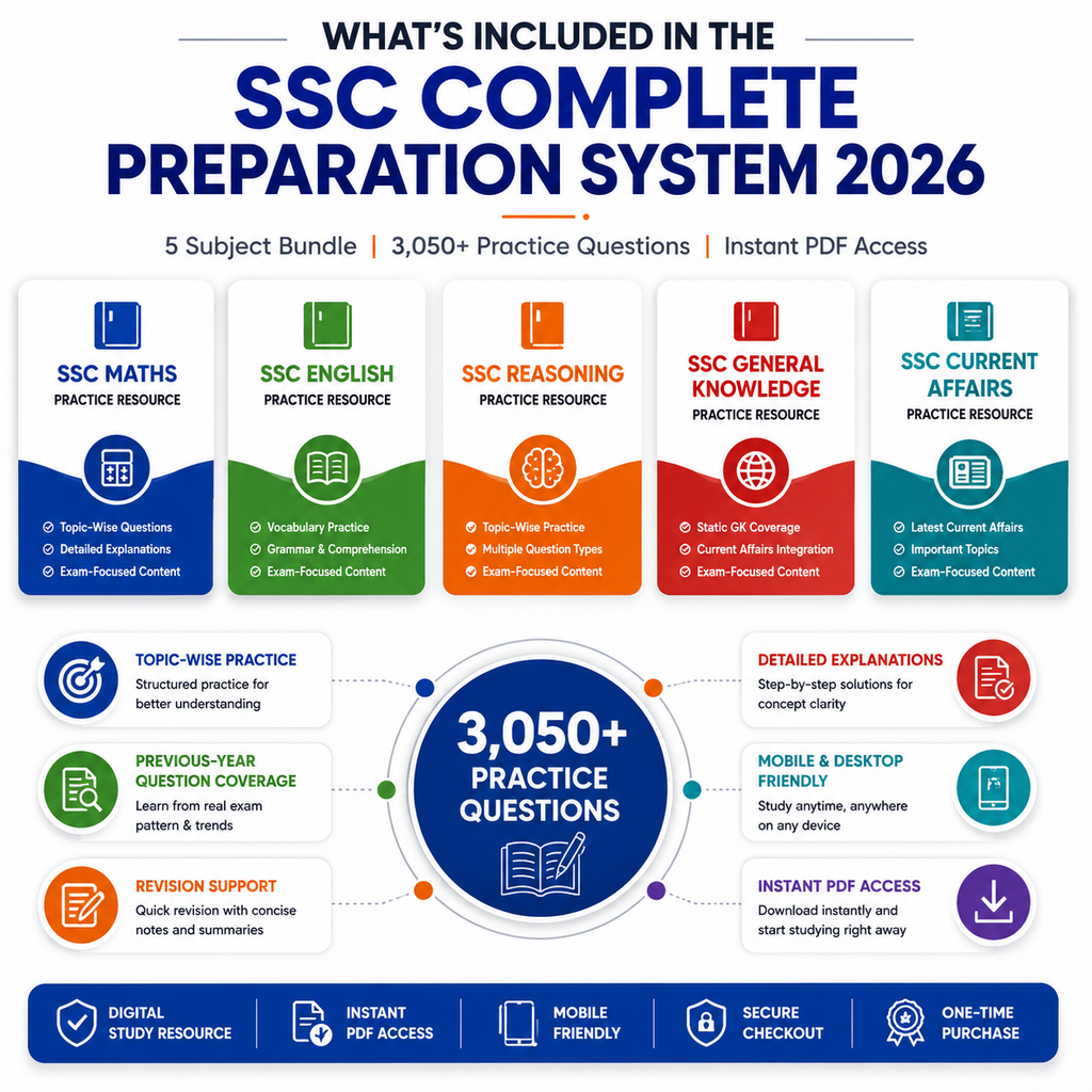 SSC Complete Preparation System 2026 – 5 Subject Bundle | Notes + PYQs + Mock Tests + Strategy Guide | Instant PDF