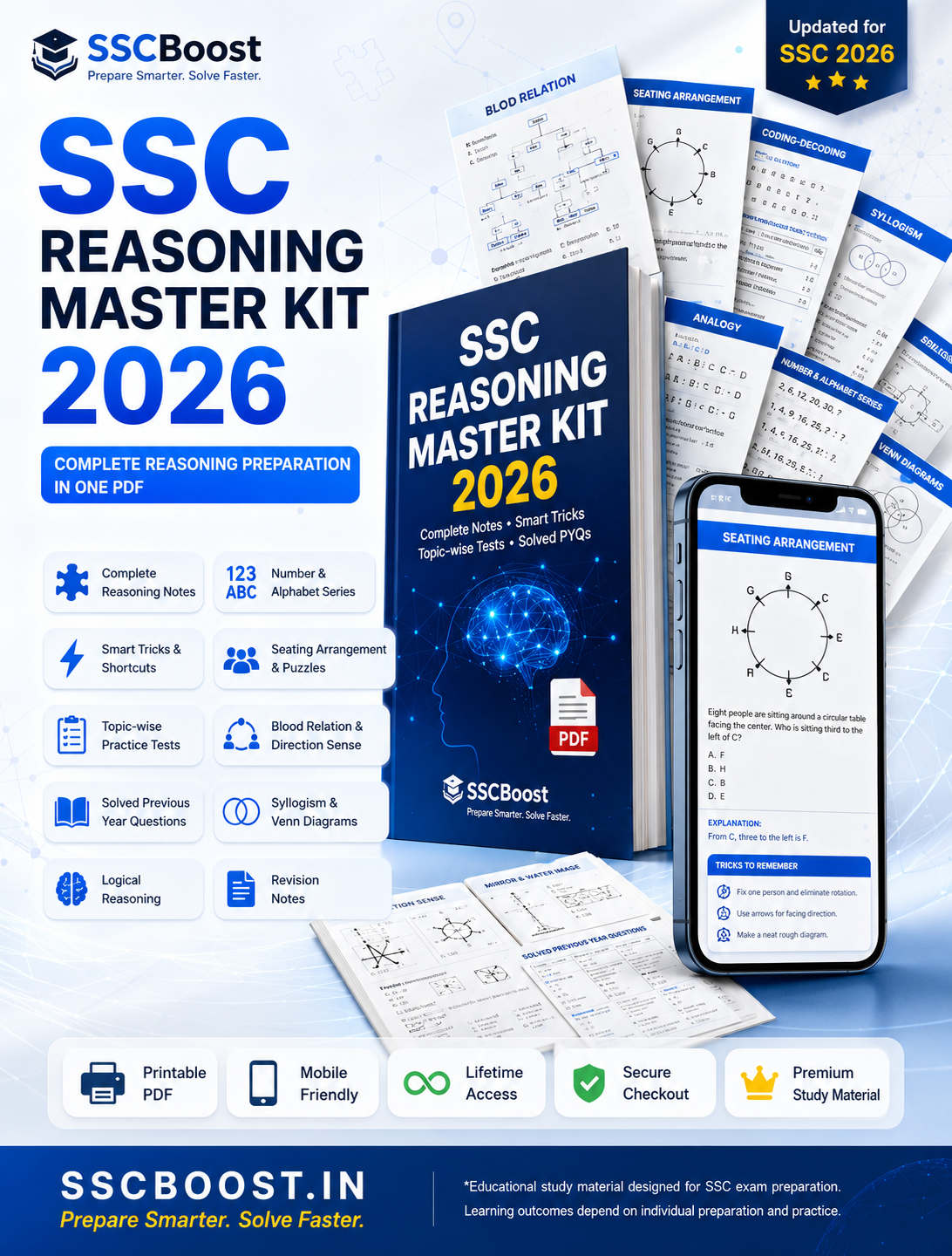 SSC Reasoning Master Kit 2026 | Complete Reasoning Notes, Tricks, Topic-wise Tests & Solved PYQs (Instant PDF)